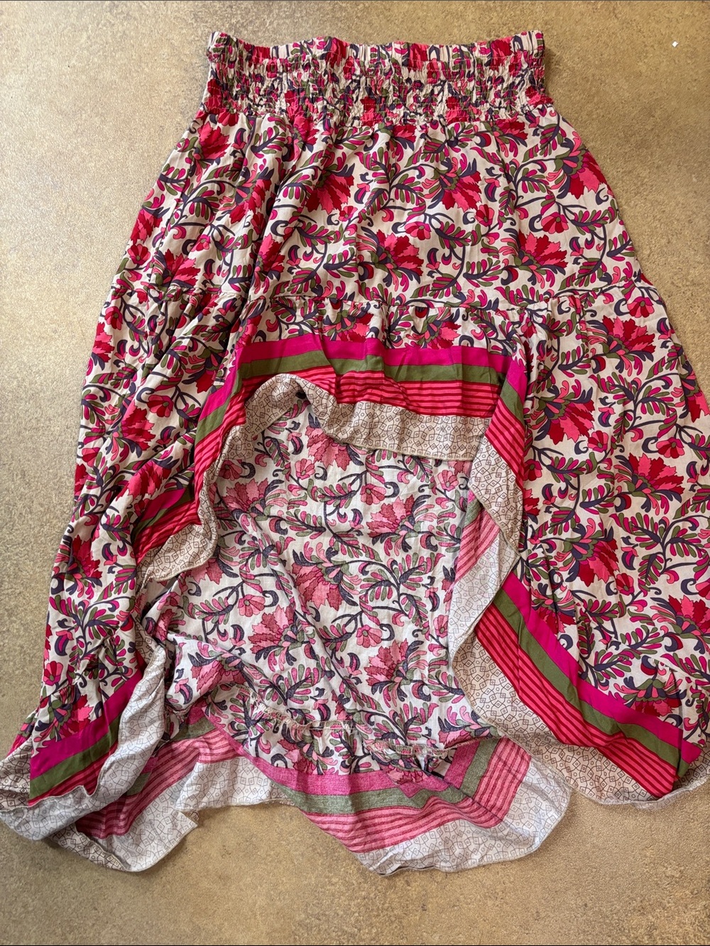 Bohemian Floral Pink Elastic Waist Maxi Skirt